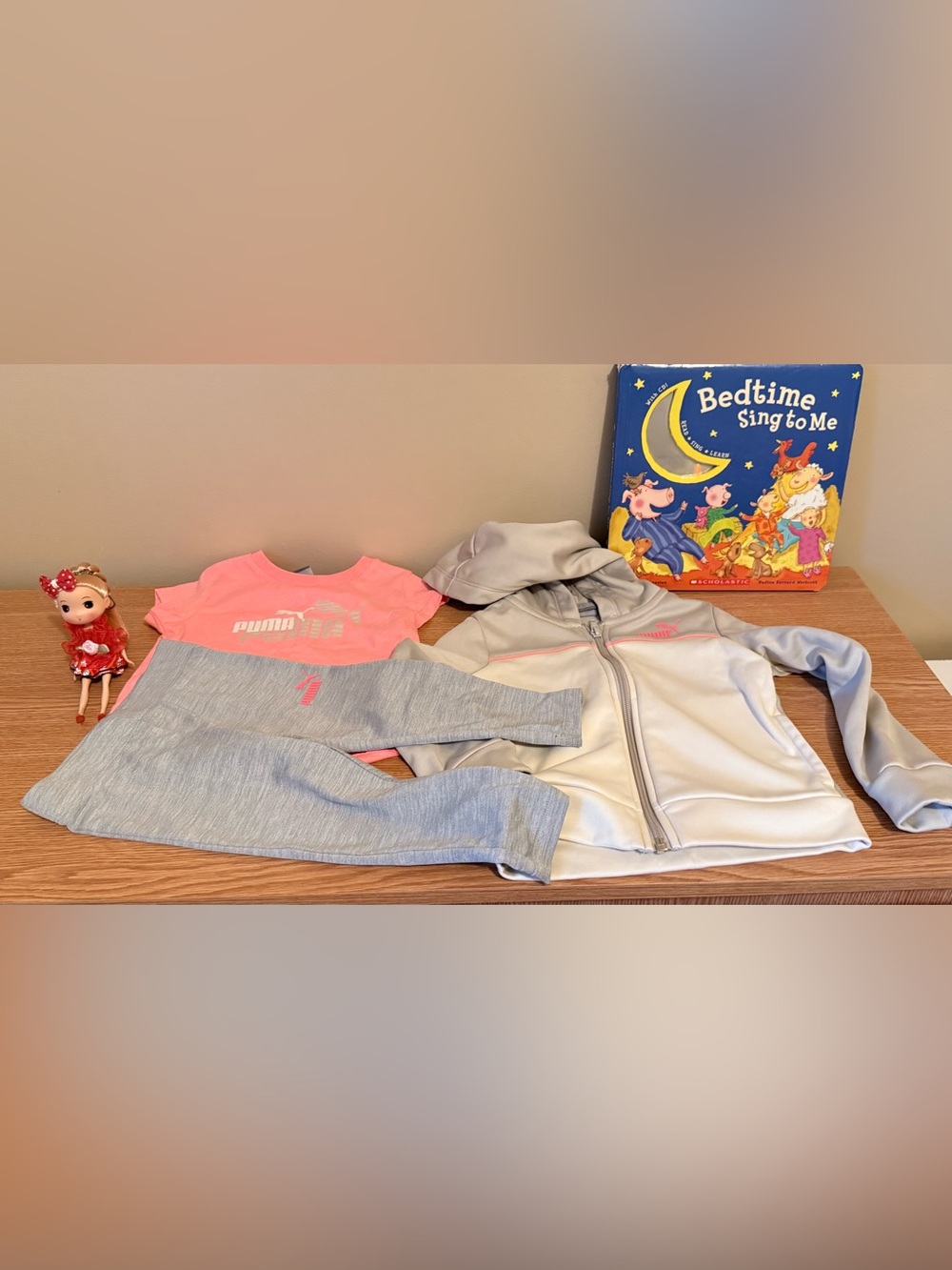 Final markdown- Puma Kids Pink Tee with Light Gray Hoodie & Heather Gray Legging